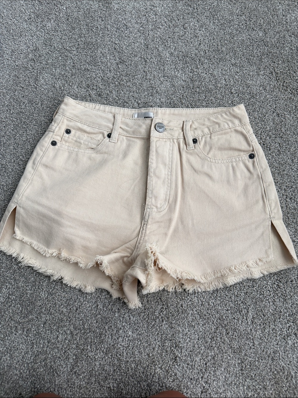 Women's Cream Frayed Hem Denim Shorts